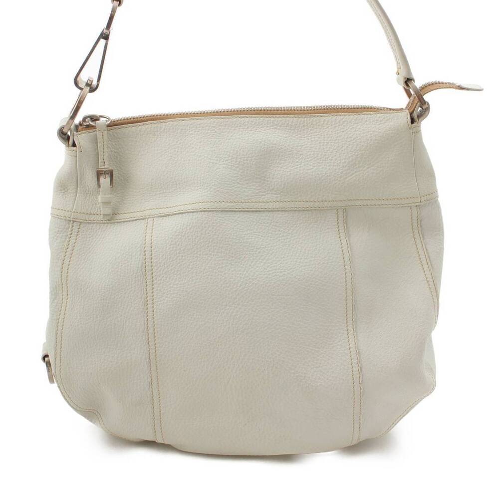Prada Double Stitched Leather Handbag One Shoulder Hobo Bag White